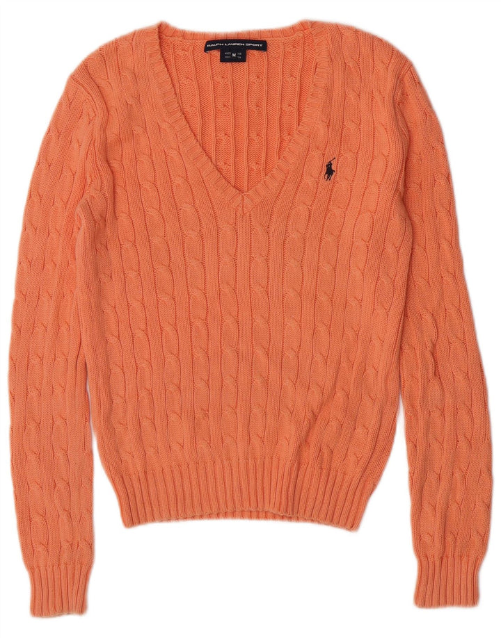 Ralph Lauren Damen-Pullover mit V-Ausschnitt, Gr. 12, Mittelorange