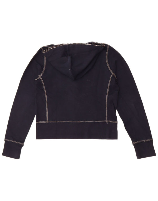 Ralph Lauren Womens Crop Graphic Zip Hoodie Sweater UK 14 Large Navy Blue