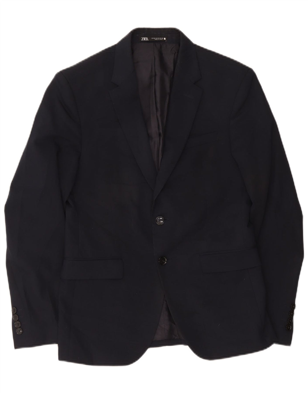 Zara Herren-Blazerjacke mit 2 Knöpfen, EU 46, klein, marineblau, Polyester