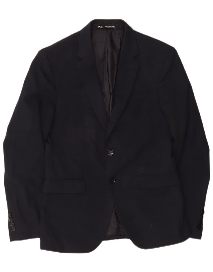 Zara Herren-Blazerjacke mit 2 Knöpfen, EU 46, klein, marineblau, Polyester
