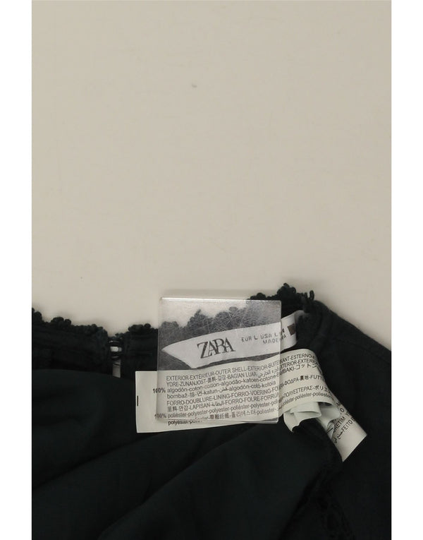 Zara Damen-Kleid mit 3/4-Ärmeln, gestuft, Gr. 44, Größe L, Grün, Baumwolle