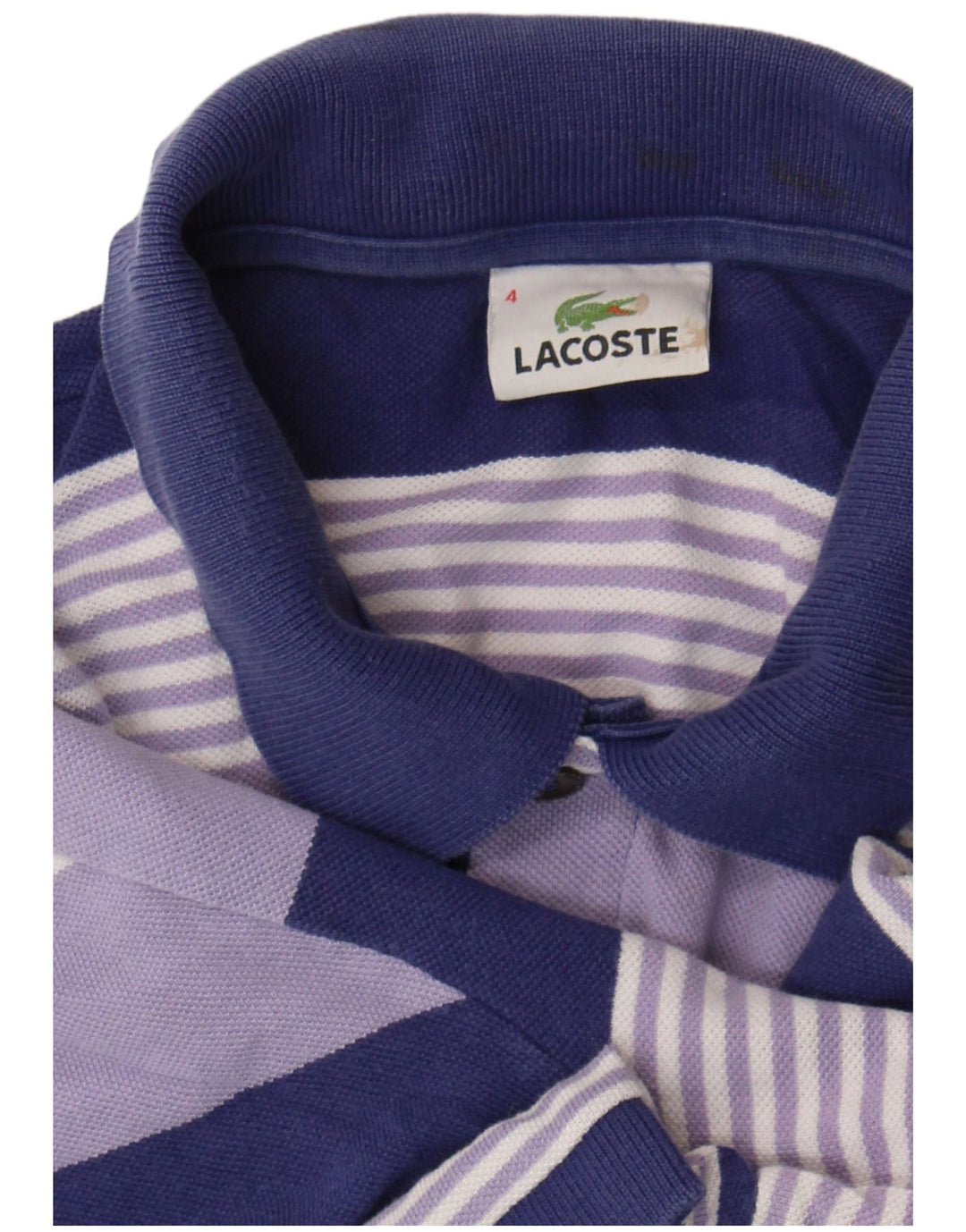 Lacoste Herren-Poloshirt, Größe 4, mittelviolett gestreift