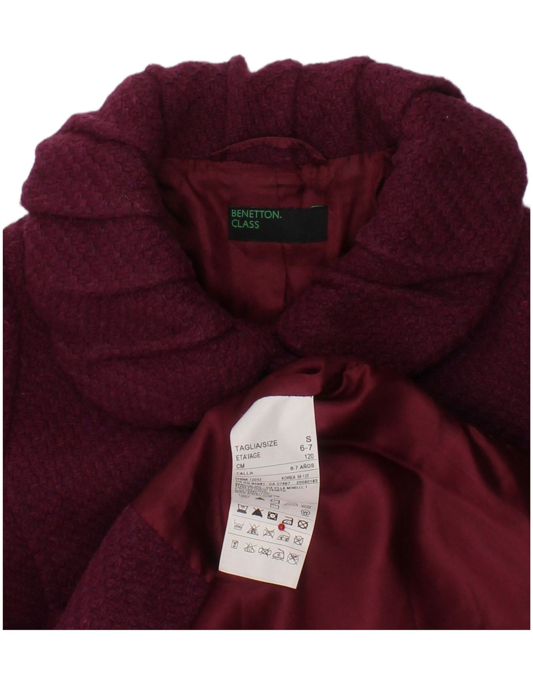 BENETTON Girls Overcoat 6-7 Years Small  Purple Acrylic