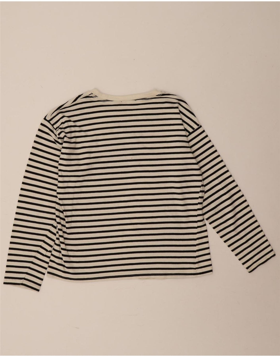 Zara Damen Top Langarm UK 14 Medium Schwarz gestreift