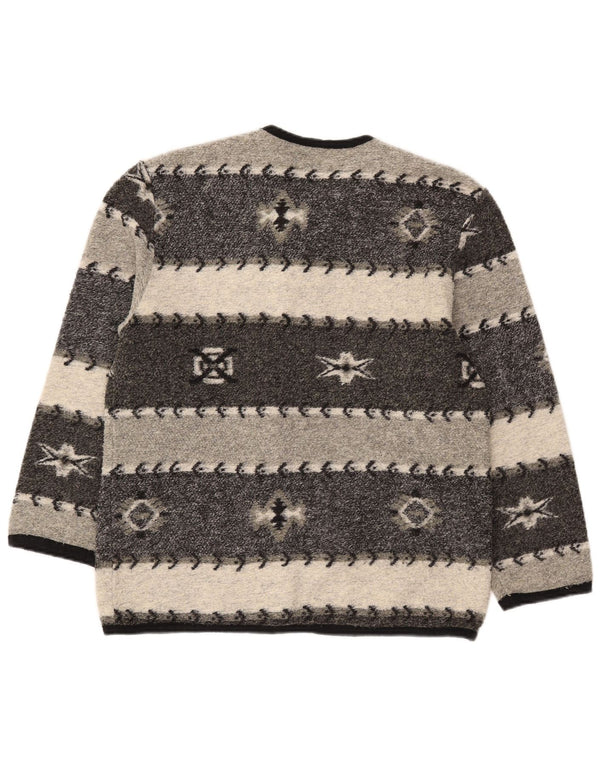 Vintage Damen Cardigan Pullover UK 16 Groß Grau Fair Isle