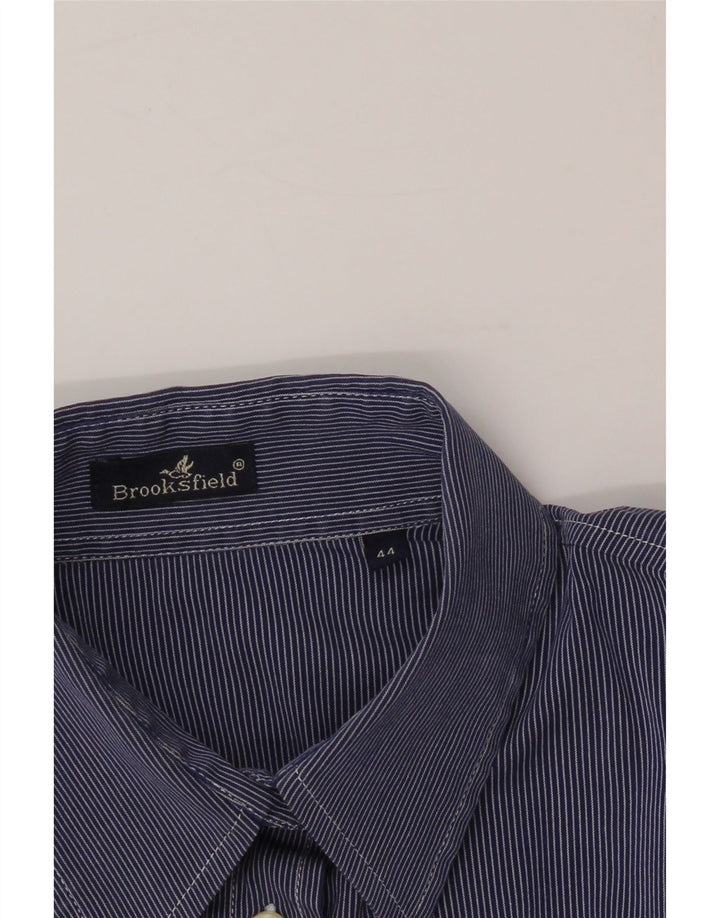 BROOKSFIELD Womens Shirt IT 44 Medium Navy Blue Pinstripe Cotton Vintage Brooksfield and Second-Hand Brooksfield from Messina Hembry 