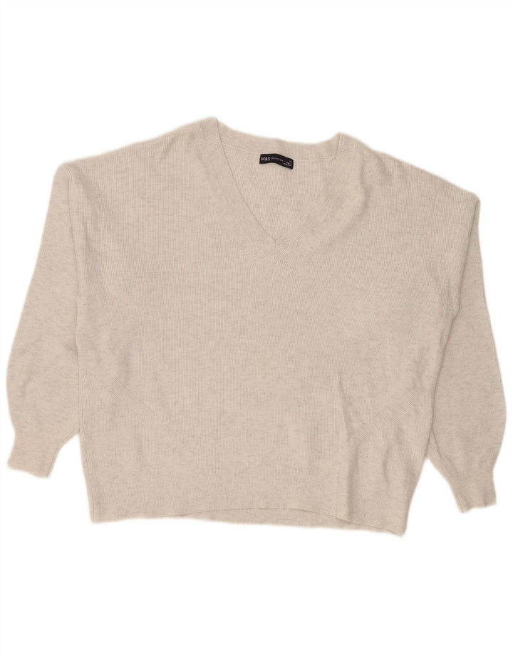 Marks & Spencer Damen-Pullover, übergroß, V-Ausschnitt, Gr. 18, XL, Grau