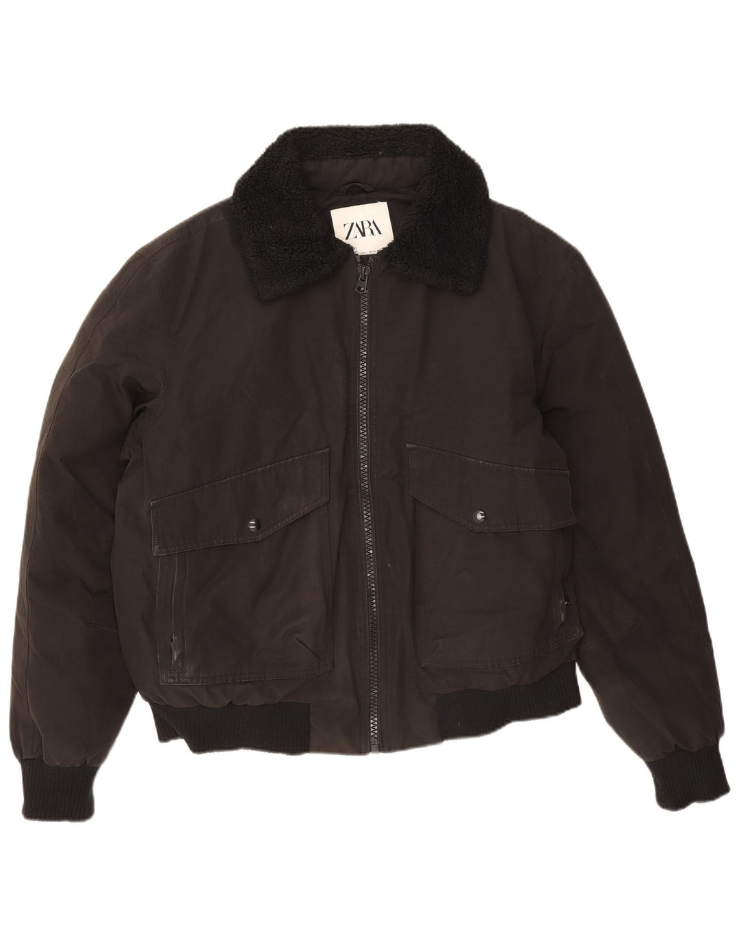 Zara Herren gepolsterte Bomberjacke UK 40 Large Schwarz Polyester