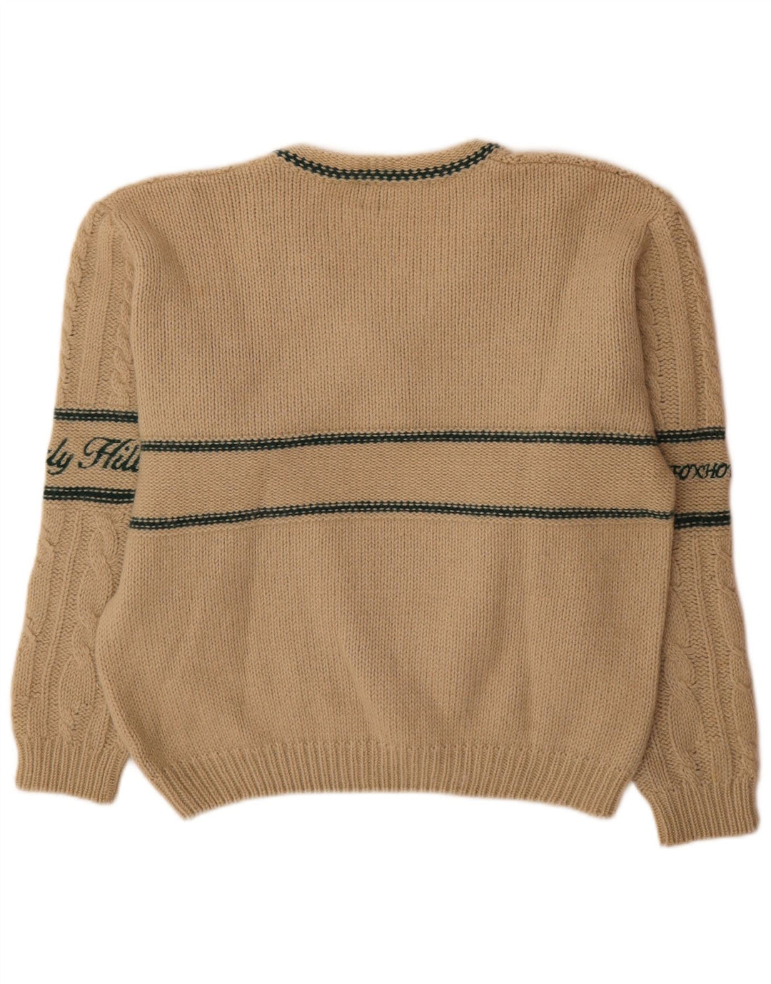 Foxhound Herren-Pullover mit grafischem V-Ausschnitt, groß, beige, gestreift, Wolle