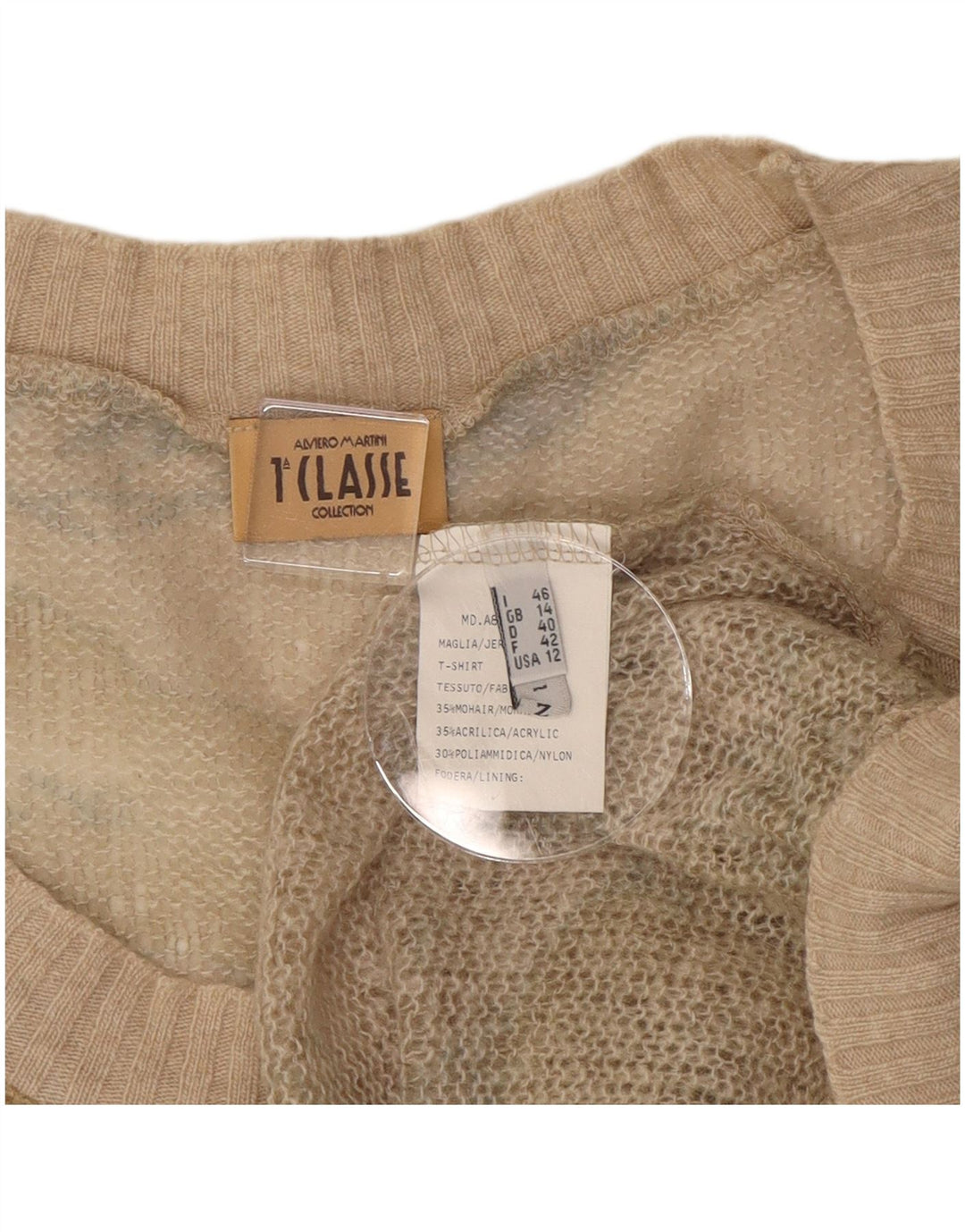 ALVIERO MARTINI Damen-Pullover mit U-Boot-Ausschnitt, UK 14, Mittelbeige