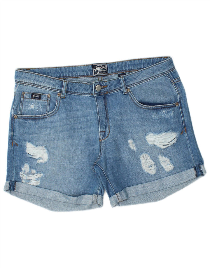 Superdry Distressed Denim Shorts W30 Mittelblaue Baumwolle für Damen