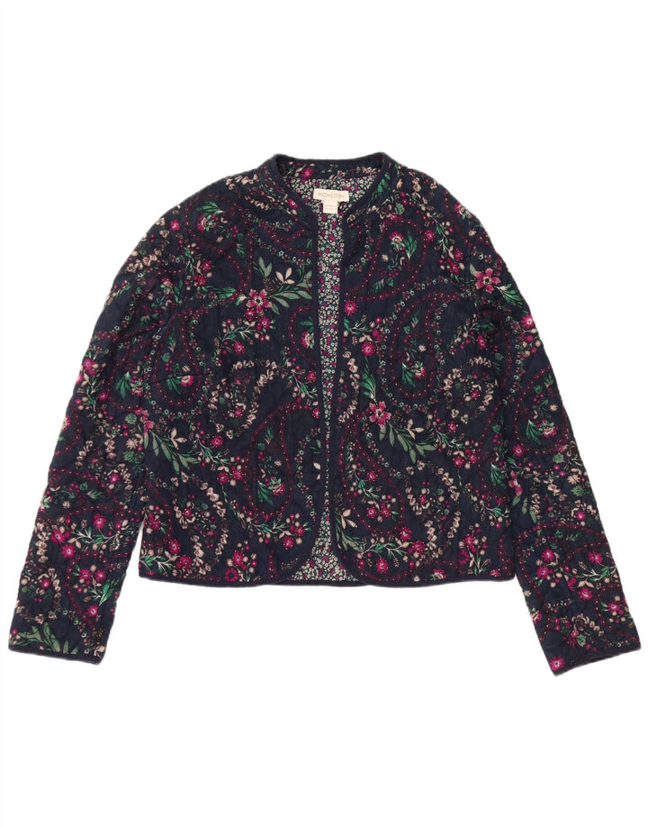 Offene Blazerjacke für Damen von Monsoon, Gr. 12, mittleres Marineblau, Baumwolle mit Blumenmuster