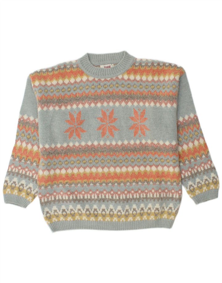 Sisley Herren-Pullover mit Rundhalsausschnitt, mittelgroße, mehrfarbige Fair-Isle-Wolle