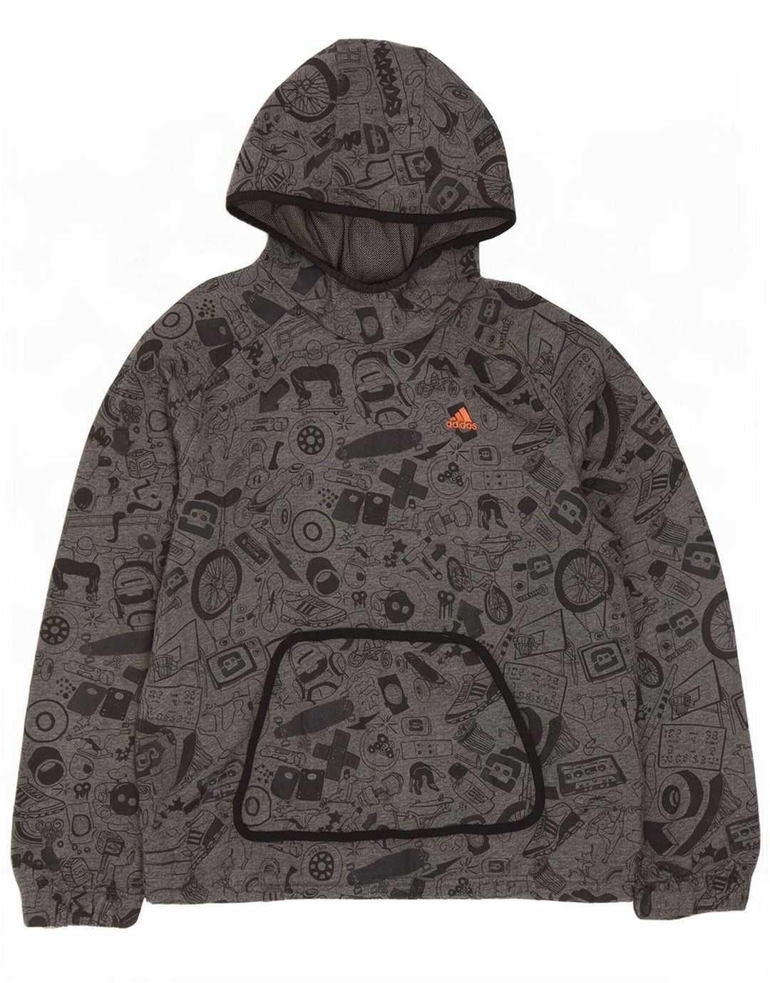 Adidas Herren Kapuzenpullover mit abstraktem Muster und grafischer Grafik, Größe S, Grau, Baumwolle