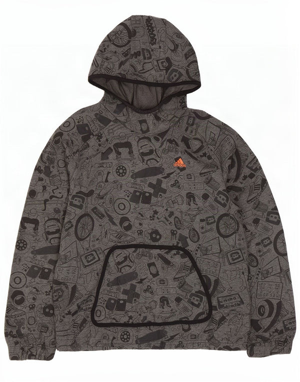 Adidas Herren Kapuzenpullover mit abstraktem Muster und grafischer Grafik, Größe S, Grau, Baumwolle
