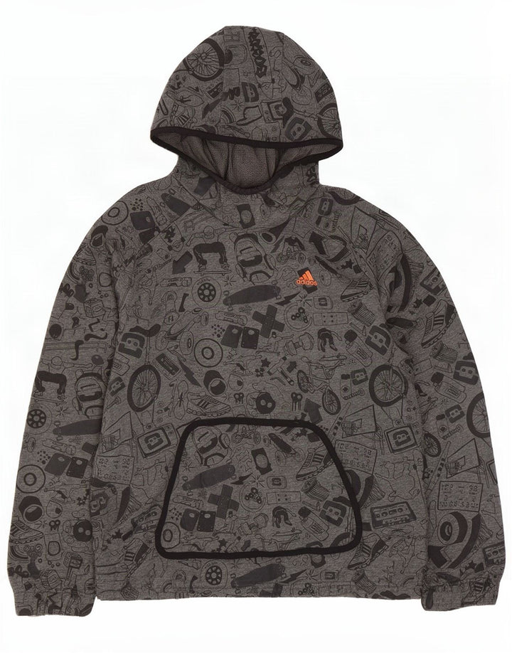 Adidas Herren Kapuzenpullover mit abstraktem Muster und grafischer Grafik, Größe S, Grau, Baumwolle