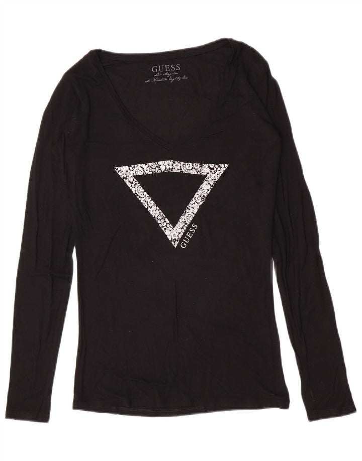 Guess Damen Graphic Top Langarm UK 12 Medium Schwarz