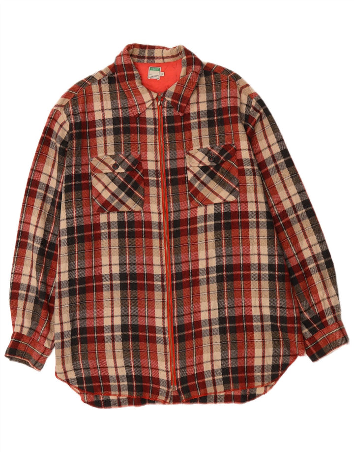 Benetton Damen-Overshirt, übergroßes Hemd, UK 18, XL, rot kariertes Polyester