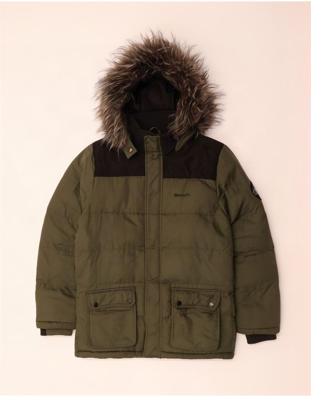 Bench Wattierte Jacke mit Kapuze für Jungen, 13–14 Jahre, Khaki, Polyester