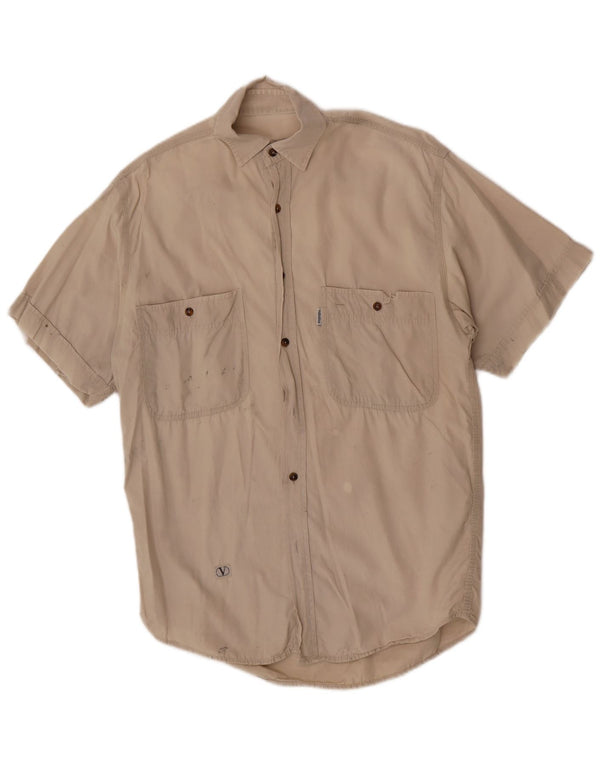 Valentino Herren Kurzarmhemd Größe 37 Small Beige Baumwolle