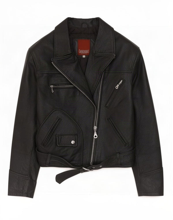 Vintage Damen Leder Bikerjacke IT 44 Medium Schwarz