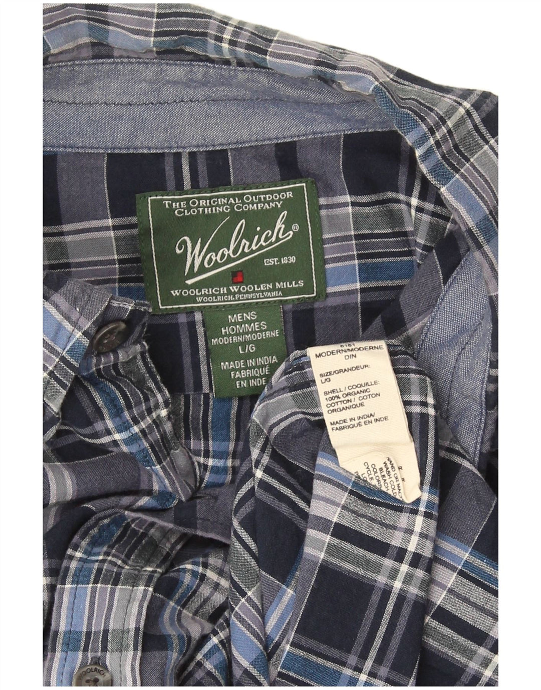 Woolrich Herren-Hemd, kurzärmelig, normale Passform, groß, blau, kariert, Baumwolle