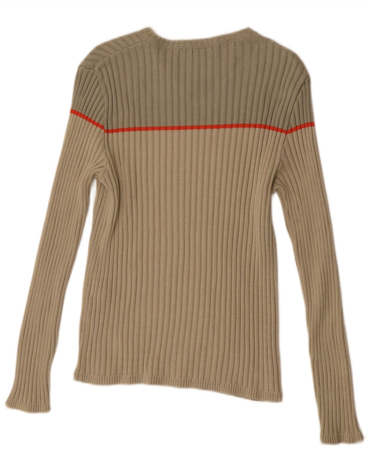 Zara Herren-Pullover mit V-Ausschnitt, mittelbeigefarbene Blockfarben-Baumwolle