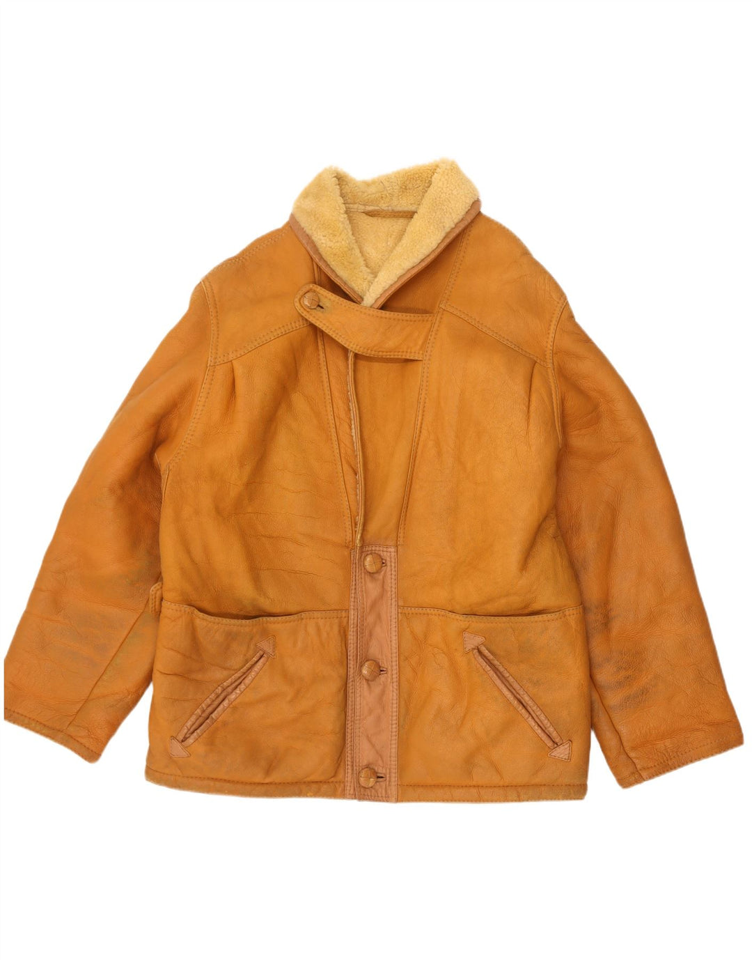 Vintage Herren Shearling Jacke UK 42 XL Beige Shearling