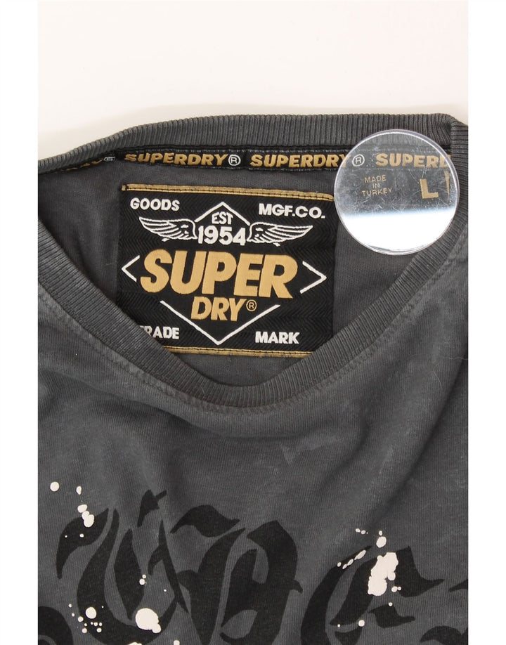 SUPERDRY Herren-T-Shirt mit Grafik, Größe L, Grau, Batikfärbung