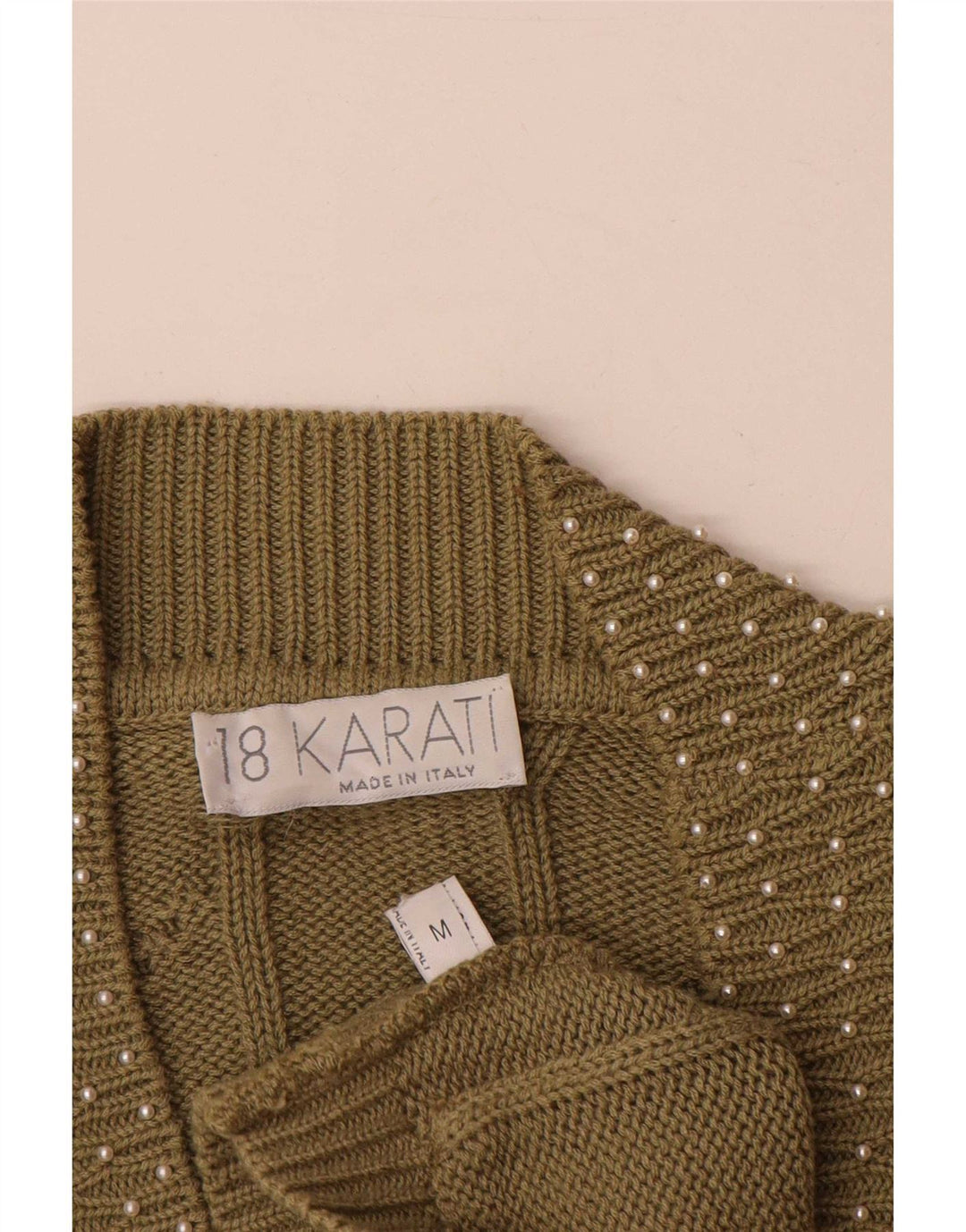 Vintage Damen Cardigan Pullover UK 14 Medium Khaki Baumwolle