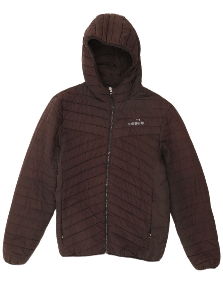 Diadora Wattierte Herrenjacke mit Kapuze, UK 42, XL, Schwarz, Polyester