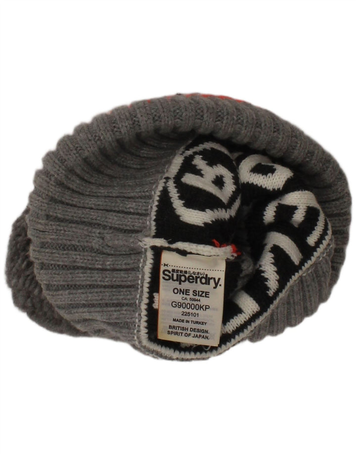 SUPERDRY Womens Graphic Knit Bobble Hat One Size Grey Striped Winter