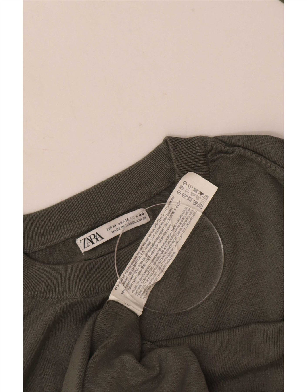 Zara Herren-Pullover mit Rundhalsausschnitt, mittelgroße Khaki-Viskose