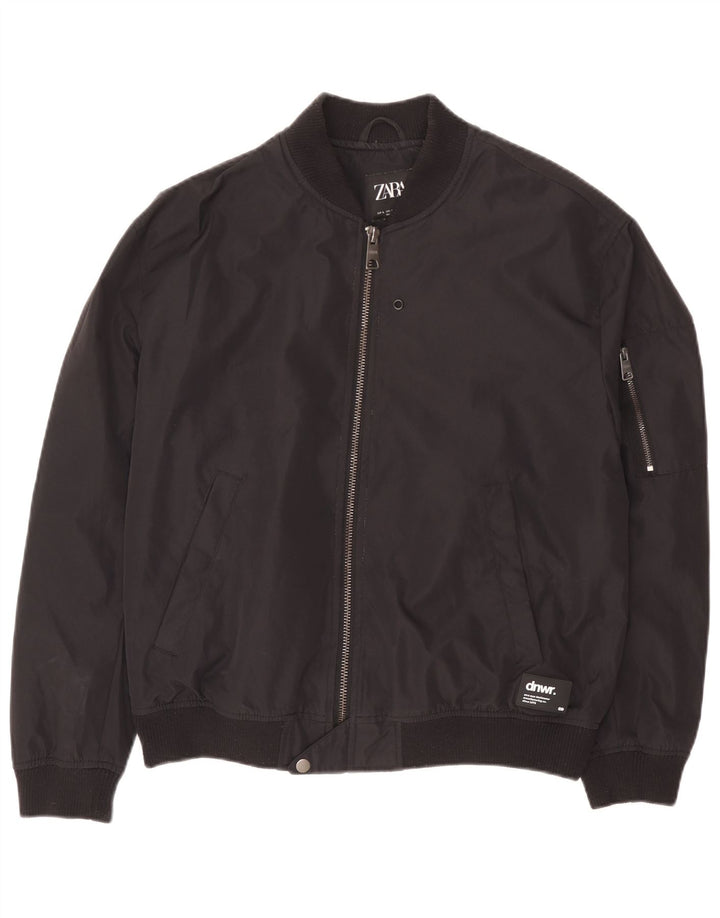 Zara Herren Bomberjacke UK 40 Large Schwarz Polyester