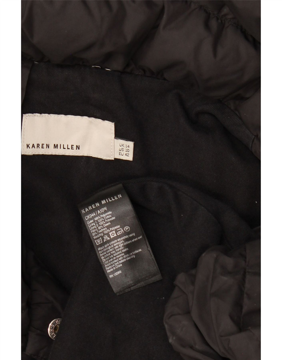 Karen Millen Damen Wattierter Mantel UK 14 Large Schwarz Polyamid