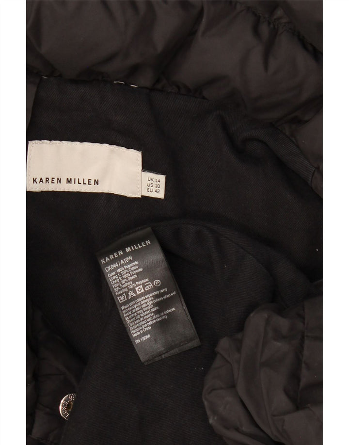 Karen Millen Damen Wattierter Mantel UK 14 Large Schwarz Polyamid