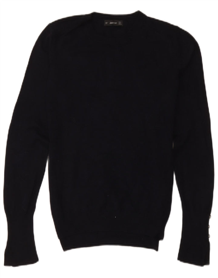 Zara Damen-Pullover mit Rundhalsausschnitt, UK 12, mittlere schwarze Viskose