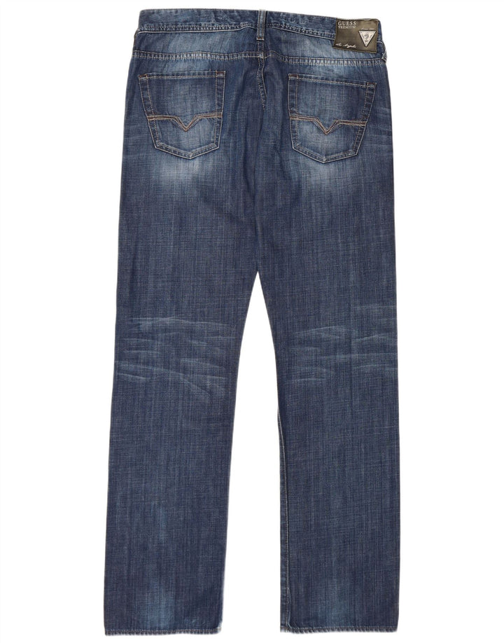 Guess Herren Straight Jeans W34 L34 Blaue Baumwolle