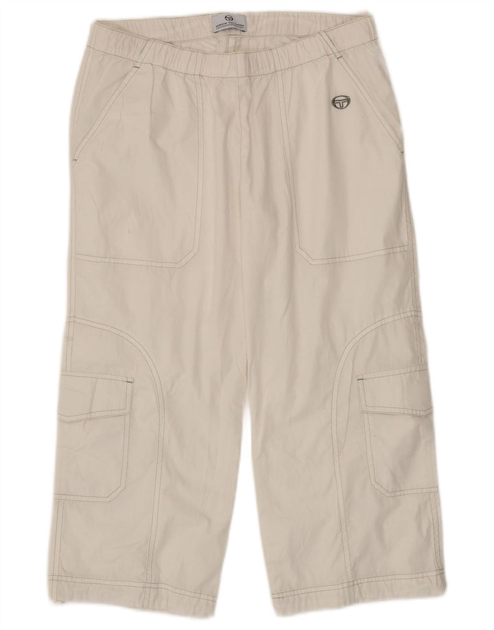 Sergio Tacchini Damen Capri-Cargohose, Größe S, W27, L20, weiße Baumwolle