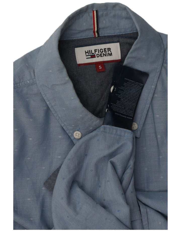 Tommy Hilfiger Herrenhemd, klein, blau gefleckte Baumwolle