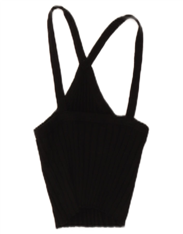 Zara Damen Crop Neckholder Top UK 8 Small Schwarze Baumwolle