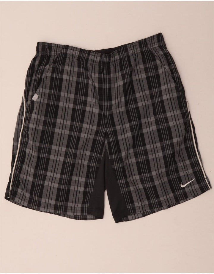 Nike Herren-Sportshorts aus mittelgrauem, kariertem Polyester