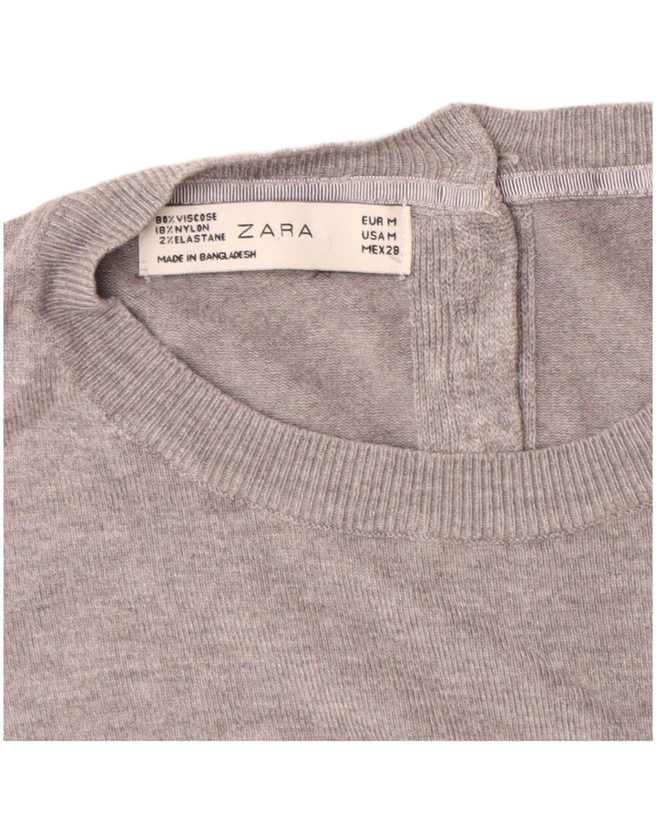 ZARA Damen Pullover mit kurzen Ärmeln und U-Boot-Ausschnitt, Gr. 14, Mittelgrau