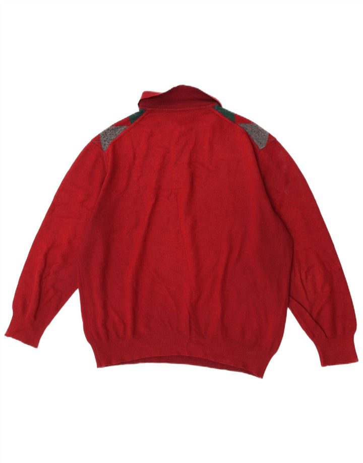 VINTAGE Herren-Pullover mit Rollkragen, groß, rot, Argyle/Diamant