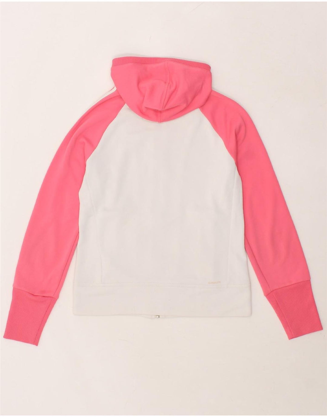 ADIDAS Womens Zip Hoodie Sweater UK 12 Medium  White Colourblock Polyester Vintage Adidas and Second-Hand Adidas from Messina Hembry 