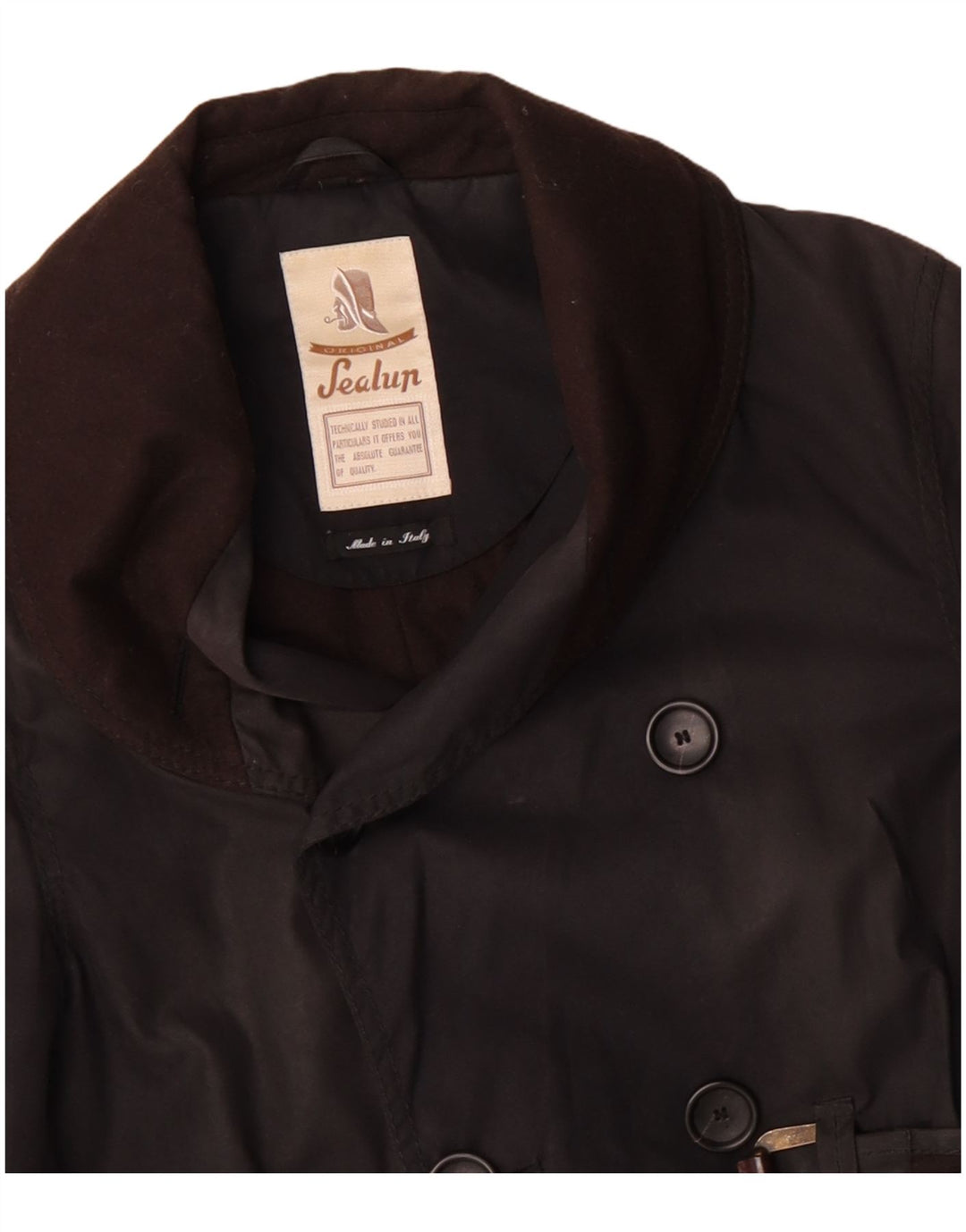 Sealup Herren Zweireihiger Mantel UK 38 Mittelschwarze Baumwolle