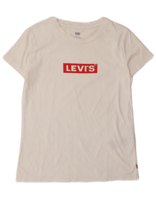 Levi's Damen-T-Shirt mit Grafik, UK 10, Größe S, weiße Baumwolle