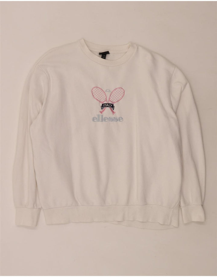 ELLESSE Übergroßer Grafik-Sweatshirtpullover für Damen, UK 8, Größe S, weiße Baumwolle