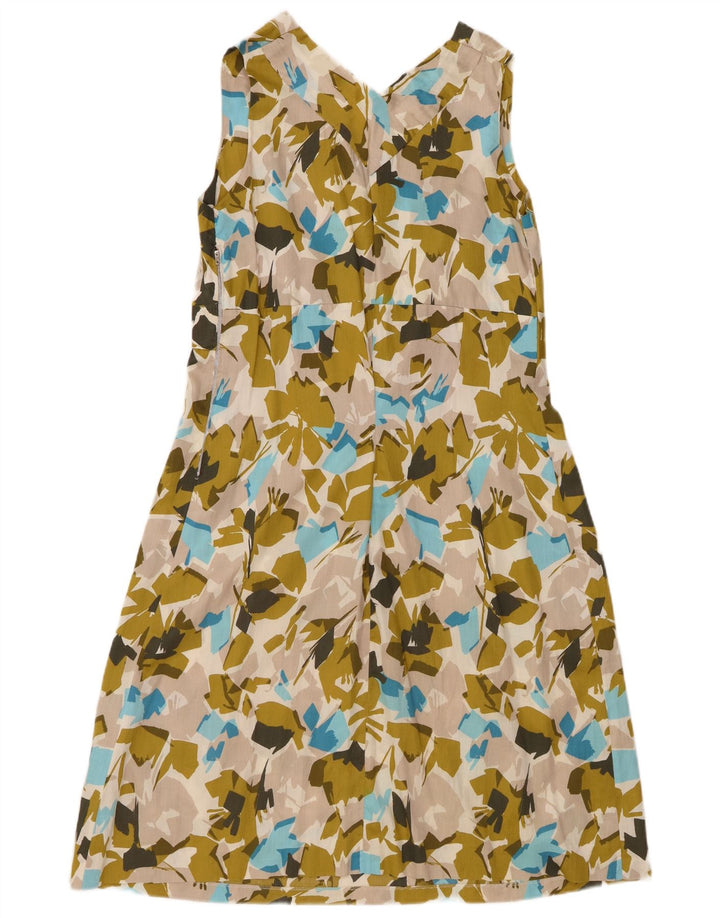 VINTAGE Ärmelloses A-Linien-Kleid mit abstraktem Muster für Damen UK 12 Mittelgrün