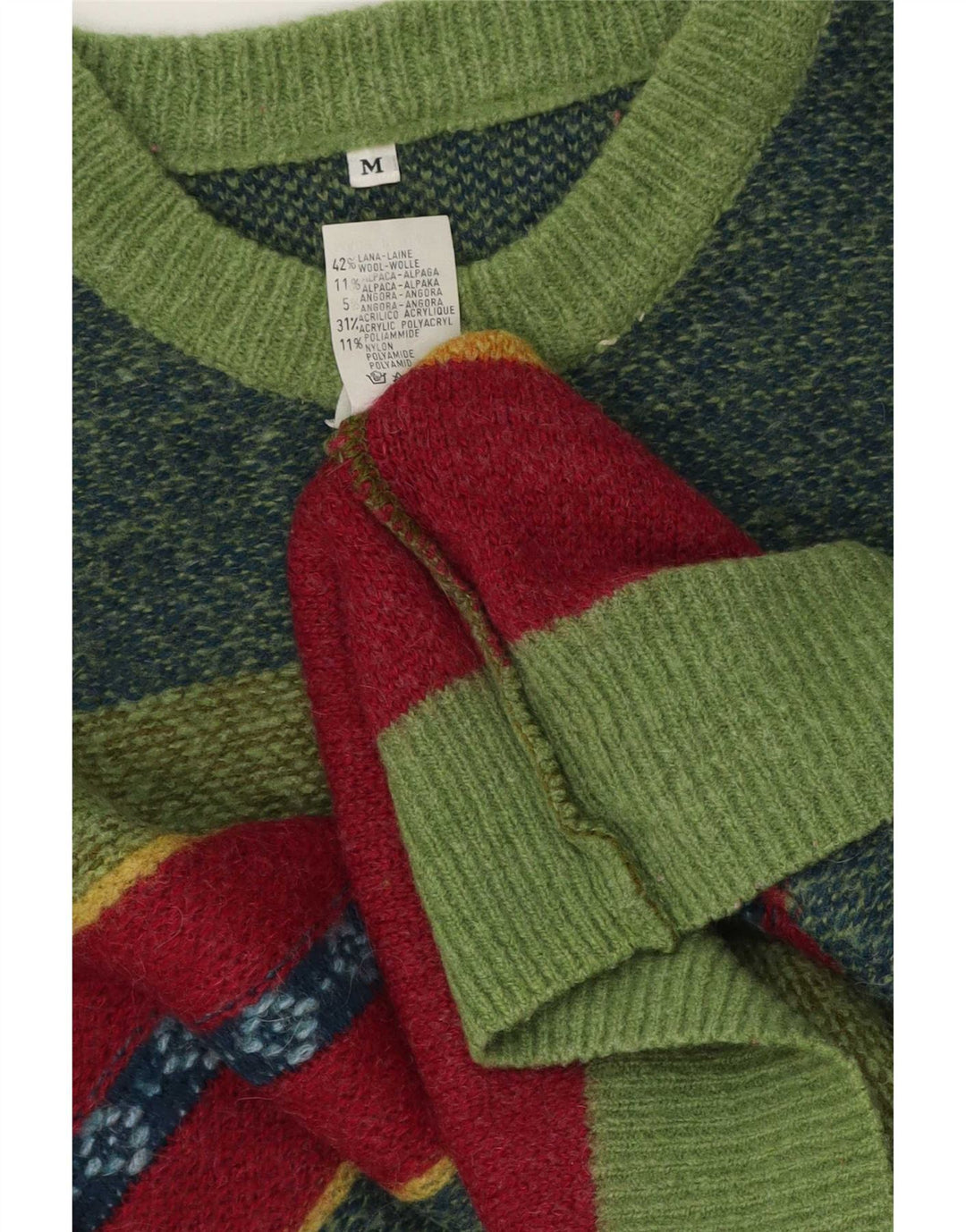 Vintage Herren-Pullover mit Rundhalsausschnitt, mittelgrün, gestreift, Wolle